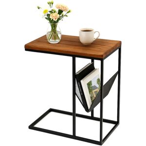 Relaxdays side table with magazine compartment, HWD: 63x30x51 cm, wood, metal, C-shape, industrial design, brown/black Relaxdays side table with magazine compartment, HWD: 63x30x51 cm, wood, metal, C-shape, industrial design, brown/black