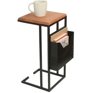 Relaxdays side table with magazine holder, HWD: 63x30x37 cm, wood, metal, C-shape, industrial design, brown/black Relaxdays side table with magazine holder, HWD: 63x30x37 cm, wood, metal, C-shape, industrial design, brown/black