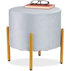 Stool Velvet, 4 Metal Legs, Upholstered Seat, hwd: 39 x 37 x 37 cm, Elegant Pouf, Make-up Chair, Grey/Gold - Relaxdays Stool Velvet, 4 Metal Legs, Upholstered Seat, hwd: 39 x 37 x 37 cm, Elegant Pouf, Make-up Chair, Grey/Gold - Relaxdays
