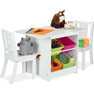 Relaxdays - Children's Furniture Set, Kids' Table with 2 Chairs, with Colourful Storage Boxes, HxWxD: 52x75x46 cm, White Relaxdays - Children's Furniture Set, Kids' Table with 2 Chairs, with Colourful Storage Boxes, HxWxD: 52x75x46 cm, White