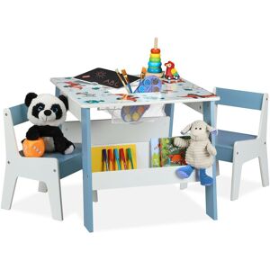 Relaxdays - Children's Furniture Set, Dog Motif, 2 Chairs, Table with Storage Space & Blackboard, 51x60x60 cm, Colourful Relaxdays - Children's Furniture Set, Dog Motif, 2 Chairs, Table with Storage Space & Blackboard, 51x60x60 cm, Colourful