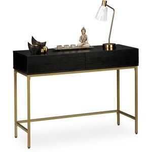 Relaxdays - Console Table, 2 Drawers, Wood Optic, h x w x d: 80 x 110 x 40 cm, Black/Gold Relaxdays - Console Table, 2 Drawers, Wood Optic, h x w x d: 80 x 110 x 40 cm, Black/Gold