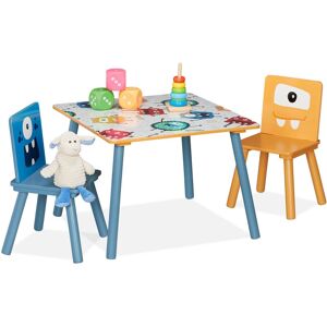 Relaxdays - Children's Furniture Set, Funny Monster Motif for Boys and Girls, Table and 2 Chairs, 44x60x60 cm, Colourful Relaxdays - Children's Furniture Set, Funny Monster Motif for Boys and Girls, Table and 2 Chairs, 44x60x60 cm, Colourful