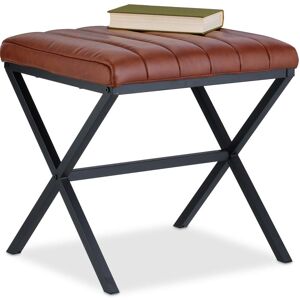 Upholstered Stool, Faux Leather, Metal, Modern Decorative Design, Footrest, hwd: 46 x 47 x 42 cm, Black/Brown - Relaxdays Upholstered Stool, Faux Leather, Metal, Modern Decorative Design, Footrest, hwd: 46 x 47 x 42 cm, Black/Brown - Relaxdays