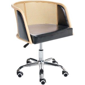 Beliani - Retro Office Chair Faux Leather pe Rattan Viennese Braid Backrest Swivel Adjustable Black Elkhart Beliani - Retro Office Chair Faux Leather pe Rattan Viennese Braid Backrest Swivel Adjustable Black Elkhart