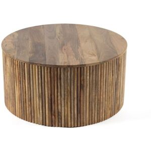 Ribbed Round Coffee Table - Mango Wood - L80 x W80 x H40 cm - Light Finish Ribbed Round Coffee Table - Mango Wood - L80 x W80 x H40 cm - Light Finish