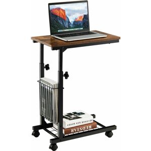 Costway - Rolling C-shaped Sofa Side Table Adjustable Overbed Table w/torage Basket-Brown Costway - Rolling C-shaped Sofa Side Table Adjustable Overbed Table w/torage Basket-Brown