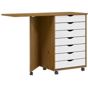 Vidaxl - Rolling Cabinet with Desk moss Honey Brown Solid Wood Pine Vidaxl - Rolling Cabinet with Desk moss Honey Brown Solid Wood Pine