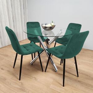 KOSY KOALA Round Glass Dining Table With 4 green velvet Chairs Dining Set KOSY KOALA Round Glass Dining Table With 4 green velvet Chairs Dining Set