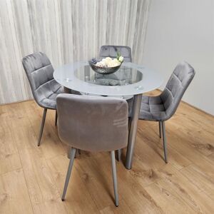 Kosy Koala - Dining Table and 4 Chairs Round Grey Glass 4 Grey Velvet Chairs Dining Room Furniture Kosy Koala - Dining Table and 4 Chairs Round Grey Glass 4 Grey Velvet Chairs Dining Room Furniture