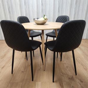 Kosy Koala - Dining Table and 4 Chairs Round Wood Effect 4 Black Leather Chairs Dining Set Kosy Koala - Dining Table and 4 Chairs Round Wood Effect 4 Black Leather Chairs Dining Set