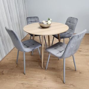 KOSY KOALA Dining Table and 4 Chairs Round Wood Effect 4 Grey Velvet Chairs Dining Set KOSY KOALA Dining Table and 4 Chairs Round Wood Effect 4 Grey Velvet Chairs Dining Set