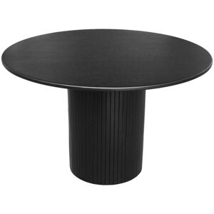 SWEEEK Round rubberwood dining table and oak veneer 4 seats, Black, 115x115x73 cm - Estelle SWEEEK Round rubberwood dining table and oak veneer 4 seats, Black, 115x115x73 cm - Estelle