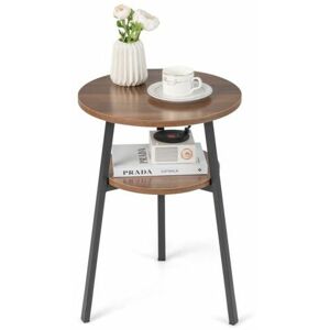 Costway - Round Side Table Wooden 2-Tier Sofa End Beside Accent Table w/ Storage Shelf Costway - Round Side Table Wooden 2-Tier Sofa End Beside Accent Table w/ Storage Shelf