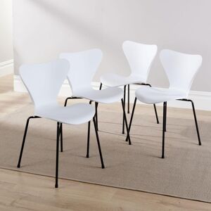 Home Source - Set 4 Dining Chairs Curved White Iron Tube Legs pp Seat Retro Diner Furniture Home Source - Set 4 Dining Chairs Curved White Iron Tube Legs pp Seat Retro Diner Furniture