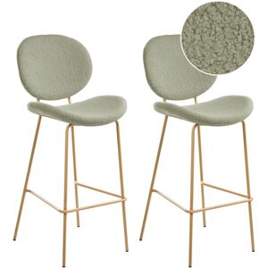 BELIANI Set of 2 Bar Chairs LUANA Boucle Light Green BELIANI Set of 2 Bar Chairs LUANA Boucle Light Green