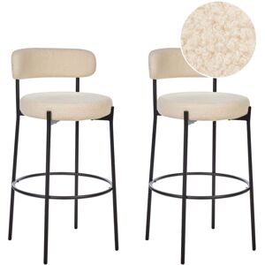 Beliani - Set of 2 Bar Stools Boucle Steel Black Legs Armless Leg Caps Dining Room Seating Light Beige Allison Beliani - Set of 2 Bar Stools Boucle Steel Black Legs Armless Leg Caps Dining Room Seating Light Beige Allison