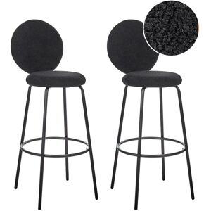 Beliani Set of 2 Black Bouclé Steel Legs Modern Bar Stools - Bar Stool Beliani Set of 2 Black Bouclé Steel Legs Modern Bar Stools - Bar Stool