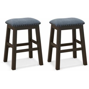 Costway - Set of 2 Bar Stools Saddle Padded Seat Stool Counter Height Stools w/ Wood Legs Costway - Set of 2 Bar Stools Saddle Padded Seat Stool Counter Height Stools w/ Wood Legs