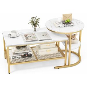 Costway - Set of 2 Coffee Nesting Table Set Detachable 2-Tier Sofa Side Table Faux Marble Costway - Set of 2 Coffee Nesting Table Set Detachable 2-Tier Sofa Side Table Faux Marble
