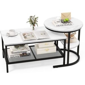 Costway - Set of 2 Coffee Nesting Table Set Detachable 2-Tier Sofa Side Table Faux Marble Costway - Set of 2 Coffee Nesting Table Set Detachable 2-Tier Sofa Side Table Faux Marble