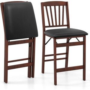 Costway - Set of 2 Counter Height Chairs Folding Kitchen Island Stool-Brown Costway - Set of 2 Counter Height Chairs Folding Kitchen Island Stool-Brown
