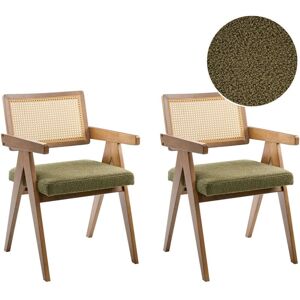 BELIANI Set of 2 Dining Chairs AVA Wood Dark Brown/ Green BELIANI Set of 2 Dining Chairs AVA Wood Dark Brown/ Green