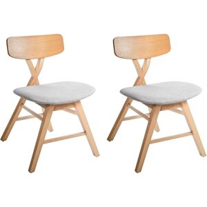 Beliani - Set of 2 Dining Chairs Padded Polyester Upholstered Seat Rubber Wood Backrest and Frame Dining Room Light Brown and Light Grey Leland Beliani - Set of 2 Dining Chairs Padded Polyester Upholstered Seat Rubber Wood Backrest and Frame Dining Room Light Brown and Light Grey Leland