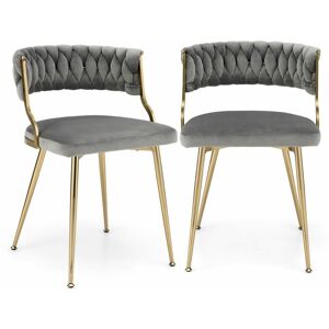 Costway - Set of 2 Dining Chairs Upholstered Armless Velvet Accent Chair With Woven Back Costway - Set of 2 Dining Chairs Upholstered Armless Velvet Accent Chair With Woven Back