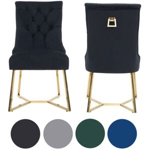 LIFE INTERIORS Set of 2 Black Ambra Modern Velvet Dining Chairs with Gold Legs & Ring Handle - Tufted Back, Plush Foam Seat, Luxury Accent Chair LIFE INTERIORS Set of 2 Black Ambra Modern Velvet Dining Chairs with Gold Legs & Ring Handle - Tufted Back, Plush Foam Seat, Luxury Accent Chair