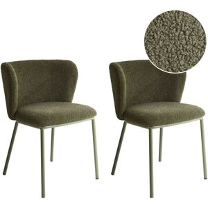 BELIANI Set of 2 Modern Dining Chairs Fabric Boucle Upholstered Seat Armless Curved Back Green Legs Dark Green Mina II BELIANI Set of 2 Modern Dining Chairs Fabric Boucle Upholstered Seat Armless Curved Back Green Legs Dark Green Mina II