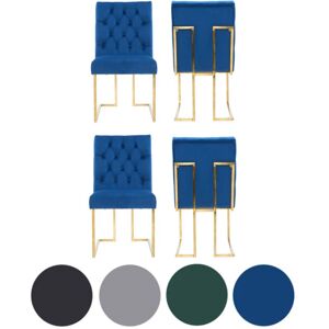 LIFE INTERIORS Set of 4 Blue Siena Luxury Tufted Velvet Dining Chairs with Gold Frame & Legs - Modern Upholstered Accent Chair LIFE INTERIORS Set of 4 Blue Siena Luxury Tufted Velvet Dining Chairs with Gold Frame & Legs - Modern Upholstered Accent Chair