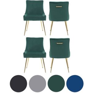 LIFE INTERIORS Set of 4 Green Viviana Velvet Dining Chairs with Gold Legs and Ring Handle - Modern Upholstered Accent Chair LIFE INTERIORS Set of 4 Green Viviana Velvet Dining Chairs with Gold Legs and Ring Handle - Modern Upholstered Accent Chair