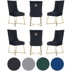 LIFE INTERIORS Set of 6 Black Ambra Modern Velvet Dining Chairs with Gold Legs & Ring Handle - Tufted Back, Plush Foam Seat, Luxury Accent Chair LIFE INTERIORS Set of 6 Black Ambra Modern Velvet Dining Chairs with Gold Legs & Ring Handle - Tufted Back, Plush Foam Seat, Luxury Accent Chair