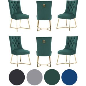 LIFE INTERIORS Set of 6 Green Ambra Modern Velvet Dining Chairs with Gold Legs & Ring Handle - Tufted Back, Plush Foam Seat, Luxury Accent Chair LIFE INTERIORS Set of 6 Green Ambra Modern Velvet Dining Chairs with Gold Legs & Ring Handle - Tufted Back, Plush Foam Seat, Luxury Accent Chair