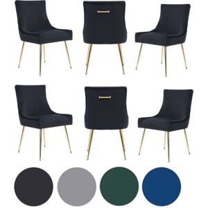 LIFE INTERIORS Set of 6 Black Viviana Velvet Dining Chairs with Gold Legs and Ring Handle - Modern Upholstered Accent Chair LIFE INTERIORS Set of 6 Black Viviana Velvet Dining Chairs with Gold Legs and Ring Handle - Modern Upholstered Accent Chair