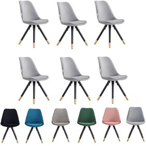 LIFE INTERIORS Set of 6 Light Grey Sofia Ergonomic Modern Dining Chairs Upholstered in Velvet, Metal Legs with Gold End Tips LIFE INTERIORS Set of 6 Light Grey Sofia Ergonomic Modern Dining Chairs Upholstered in Velvet, Metal Legs with Gold End Tips