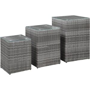 Vidaxl - Side Tables 3 pcs with Glass Top Grey Poly Rattan Vidaxl - Side Tables 3 pcs with Glass Top Grey Poly Rattan