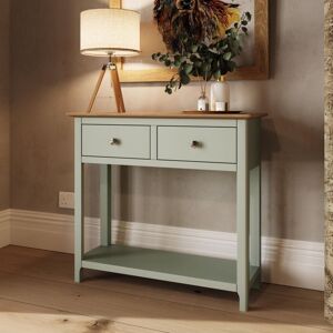 FWSTYLE 2 Drawer Console Table Sage Green Large Oak Top Painted Finish FWSTYLE 2 Drawer Console Table Sage Green Large Oak Top Painted Finish