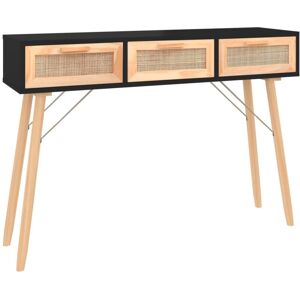 Console Table Black 105x30x75 cm Solid Wood Pine&Natural Rattan Vidaxl Console Table Black 105x30x75 cm Solid Wood Pine&Natural Rattan Vidaxl