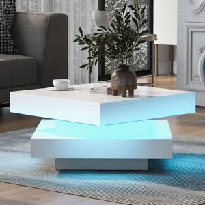 ABRIHOME Square High Gloss Coffee Table with 360° Rotating Top, Tea Table with 16-Color LED light, 70x70x36 cm,White ABRIHOME Square High Gloss Coffee Table with 360° Rotating Top, Tea Table with 16-Color LED light, 70x70x36 cm,White