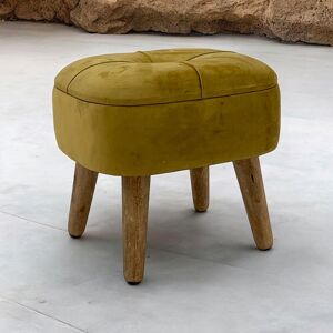 Stool - Wood/Velvet - L30 x W30 x H34 cm - Yellow Stool - Wood/Velvet - L30 x W30 x H34 cm - Yellow