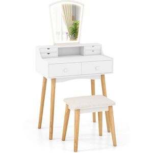 Costway - Vanity Dressing Table and Chair Set Set w/Mirror and Lights-White Costway - Vanity Dressing Table and Chair Set Set w/Mirror and Lights-White