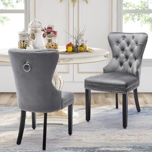 ABRIHOME Velvet Dining Chairs with OAK Legs Bedroom Chair Kitchen Chair Living Room Lounge Leisure Chair, Grey, Set of 2 ABRIHOME Velvet Dining Chairs with OAK Legs Bedroom Chair Kitchen Chair Living Room Lounge Leisure Chair, Grey, Set of 2