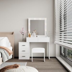 HOME SOURCE Vero 5 Drawer Dressing Table Vanity Makeup Desk Lighted Mirror Cushioned Stool HOME SOURCE Vero 5 Drawer Dressing Table Vanity Makeup Desk Lighted Mirror Cushioned Stool