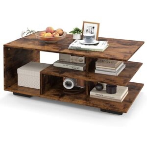 Costway - Versatile 3-Tier L-shaped Coffee Table Wooden Center Table with Open Storage Costway - Versatile 3-Tier L-shaped Coffee Table Wooden Center Table with Open Storage