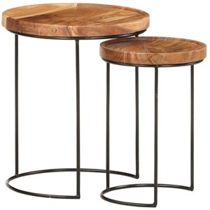 2 Piece Coffee Table Set Solid Acacia Wood and Steel vidaXL 2 Piece Coffee Table Set Solid Acacia Wood and Steel vidaXL