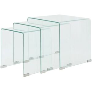 Three Piece Nesting Table Set Tempered Glass Clear vidaXL Three Piece Nesting Table Set Tempered Glass Clear vidaXL
