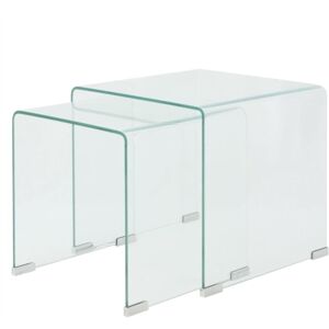 Two Piece Nesting Table Set Tempered Glass Clear vidaXL Two Piece Nesting Table Set Tempered Glass Clear vidaXL