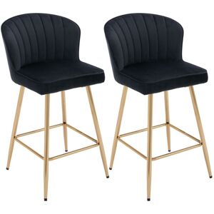 WAHSON OFFICE CHAIRS Bar Stools Set of 2 in Velvet Modern Counter Chairs with Shell Designed Backrest for Home Bar Restaurant, Black, Wahson WAHSON OFFICE CHAIRS Bar Stools Set of 2 in Velvet Modern Counter Chairs with Shell Designed Backrest for Home Bar Restaurant, Black, Wahson